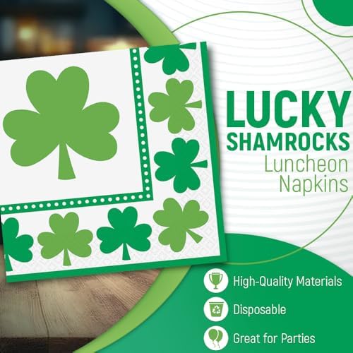 Amscan Lucky Shamrocks Paper Napkins 65x65 Green