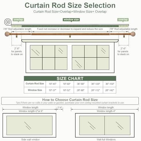 Boho Style Wood Grain Curtain Rod Set 36-88 Inches Natural Wood