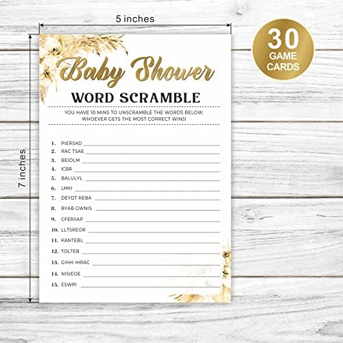 Boho Pampas Grass Baby Shower Word Scramble Game Cards