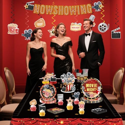 157pcs Movie Night Supplies Set with Plates and Tablecloths