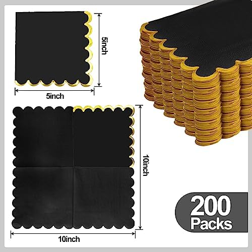 200 Pack Black Gold Foil Cocktail Napkins for Themed Events