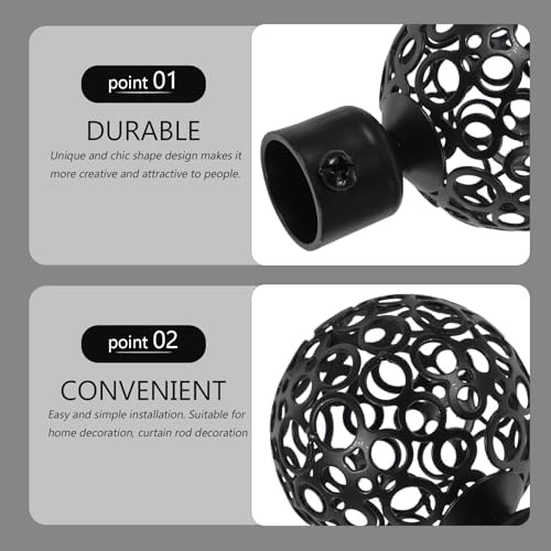 DOITOOL 2Pcs Curtain Finials Black Metal Rod Ends for 2cm Diameter