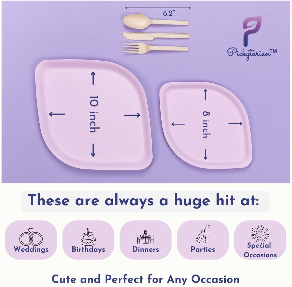 Fancy Purple Disposable Plates 50pcs Bamboo Set for Parties