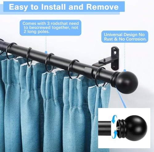 Adjustable Curtain Rods 16-60 Inches Black Pack of 1