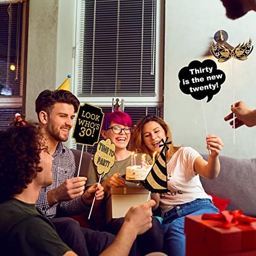 30th Birthday Photo Booth Props 41Pcs Gold Red Decorations