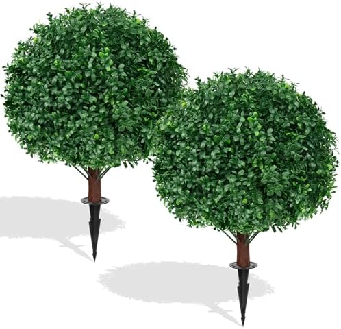 EverNature Artificial Topiary Ball Trees 2 Set UV Resistant
