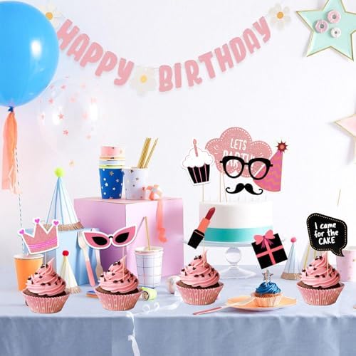 Pink Girls Birthday Photo Booth Props 30 Pcs Set