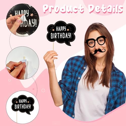 Pink Girls Birthday Photo Booth Props 30 Pcs Set