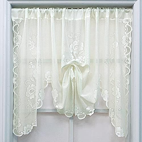 Beige Flower Lace Valance Curtain for Living Room and Kitchen