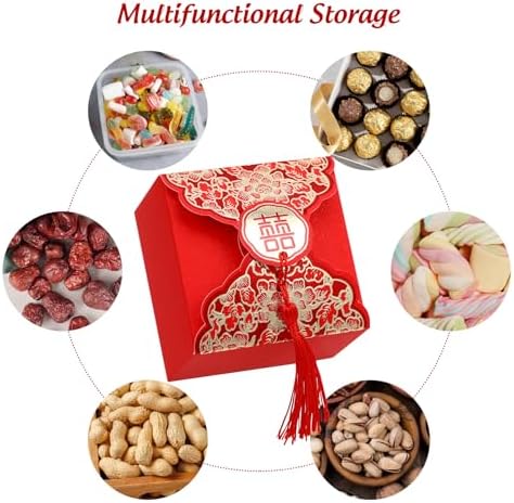 80 Pcs Red Wedding Candy Box with Tassel