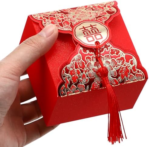 80 Pcs Red Wedding Candy Box with Tassel