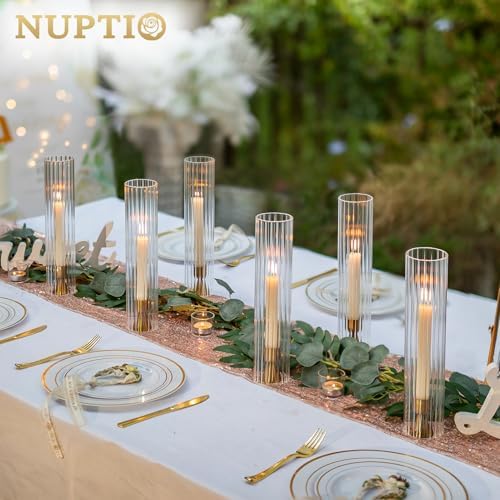 NUPTIO Fluted Hurricane Candle Holder 25 x 12 Inches