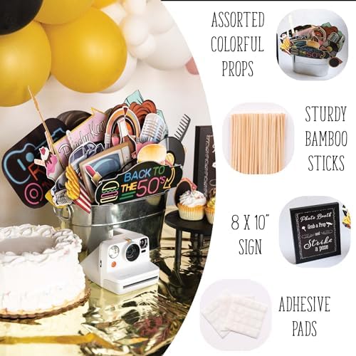 50s Photo Booth Props - 41-Piece Diner Party Kit