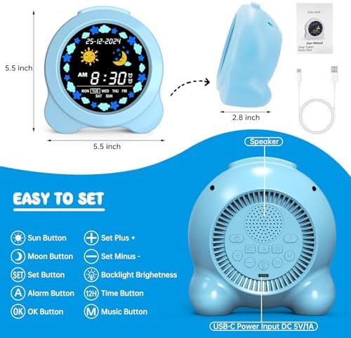 Kids Alarm Clock with Sun Moon LED Display