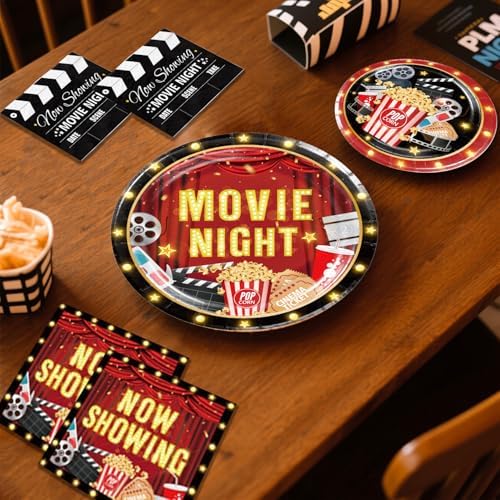 157pcs Movie Night Supplies Set with Plates and Tablecloths
