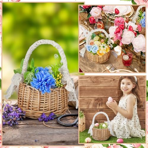 6 Pcs Wedding Flower Girl Baskets with Handle and Ribbon