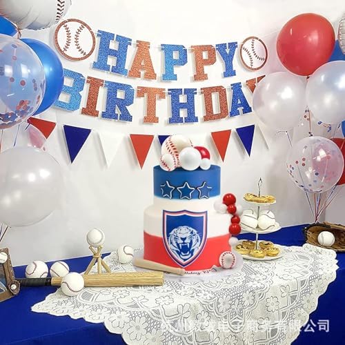 16 Piece Baseball Cake Toppers Set Red White Theme