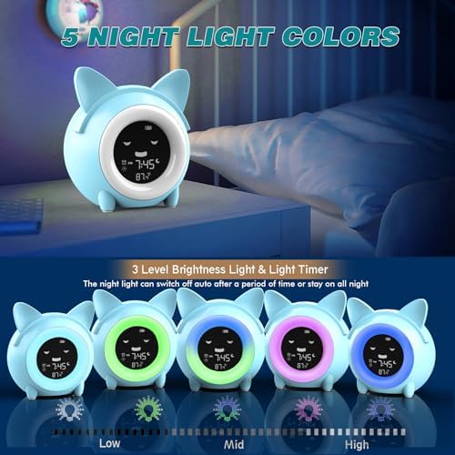 Yariaii Kids Alarm Clock with Night Light and Sleep Sounds