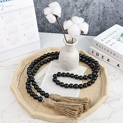 58in Wood Bead Garland with Tassels - Rustic Farmhouse Decor