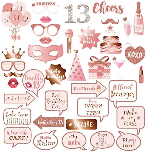 Rose Gold 13th Birthday Photo Booth Props Kit
