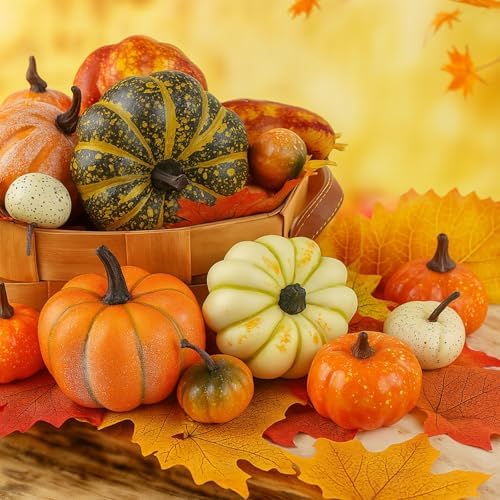 HAKACC Artificial Mixed Pumpkins Maple Leaves for Fall Decor
