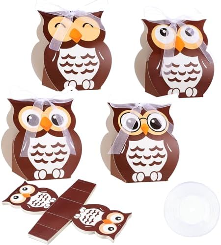SilTriangle Owl Party Favor Boxes with Mesh Straps Brown