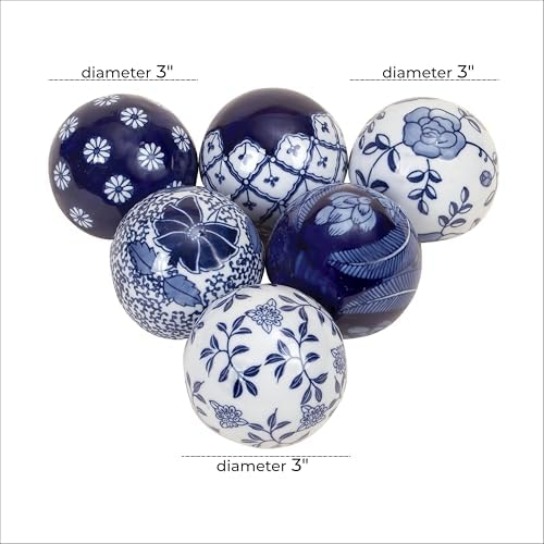 Deco 79 Blue Ceramic Orbs Vase Filler Set of 6 3 Inch