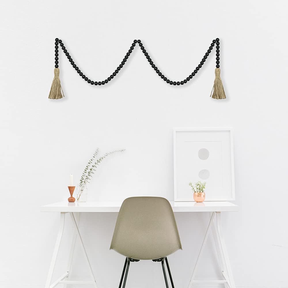 58in Wood Bead Garland with Tassels - Rustic Farmhouse Decor