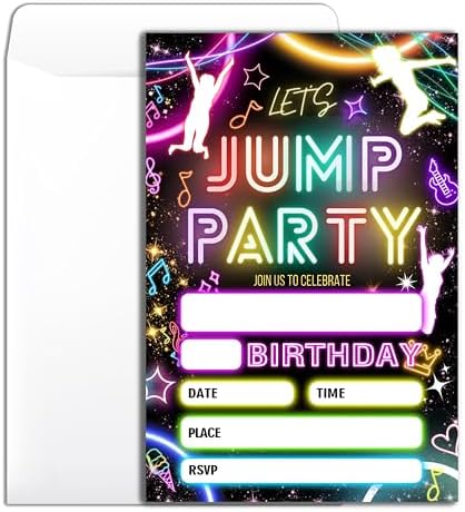 Lets Jump Birthday Party Invitation Neon 4x6 inch