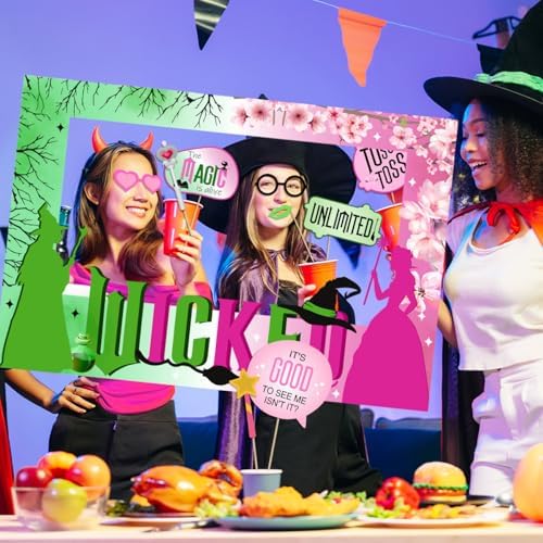 Pink Green and Black Witch Party Photo Booth Props Kit
