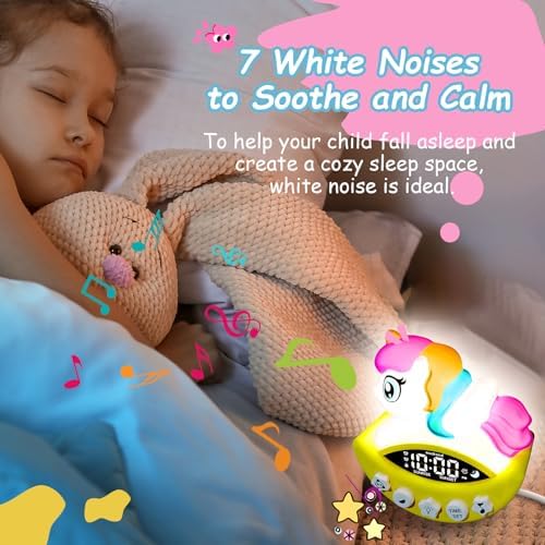 DoliWish Unicorn Alarm Clock with Night Light and White Noise