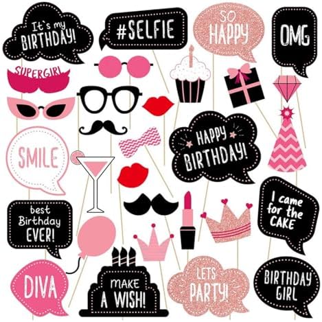 30 Piece Party Photo Booth Prop Set Rose Gold