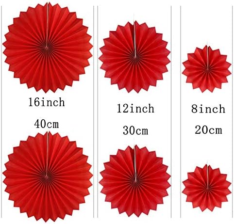 Red and Gold Hanging Paper Fans 12pc