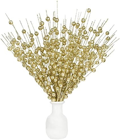 DearHouse 10 Pack Gold Christmas Berry Stems for Decor