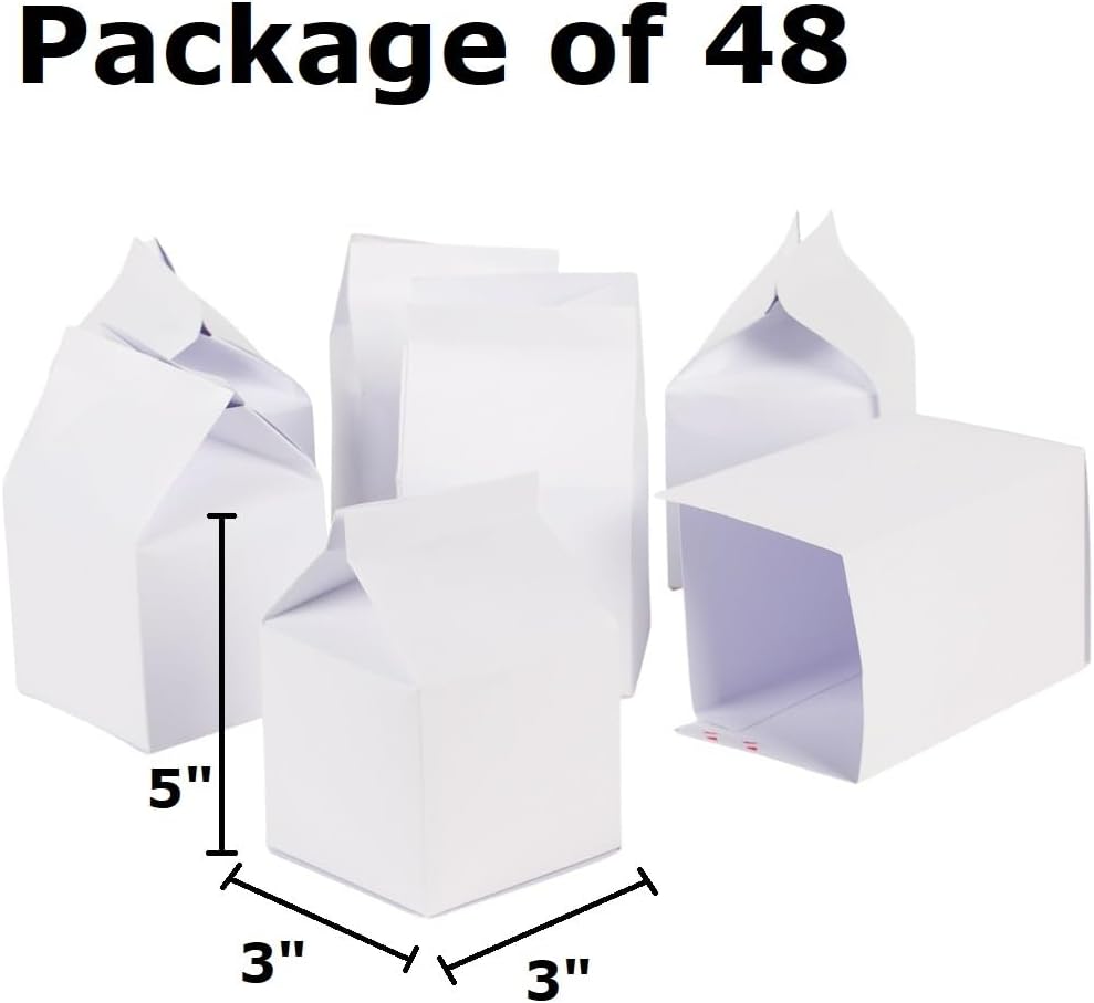 Pack of 48 White Party Favor Milk Cartons
