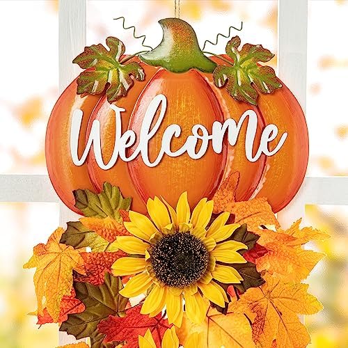 Glitzhome 225 Inch Fall Metal Pumpkin Sunflower Wall Decor