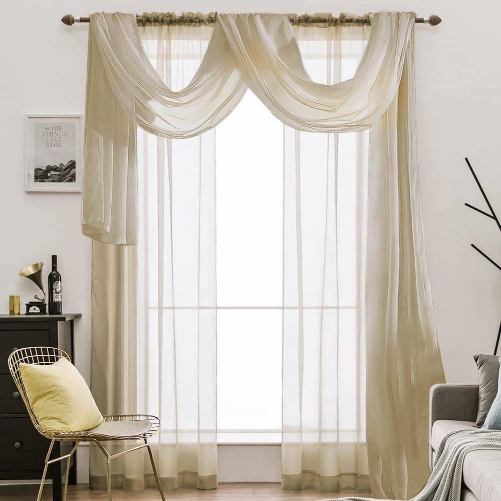 MIULEE Beige Voile Valance for Window Decor