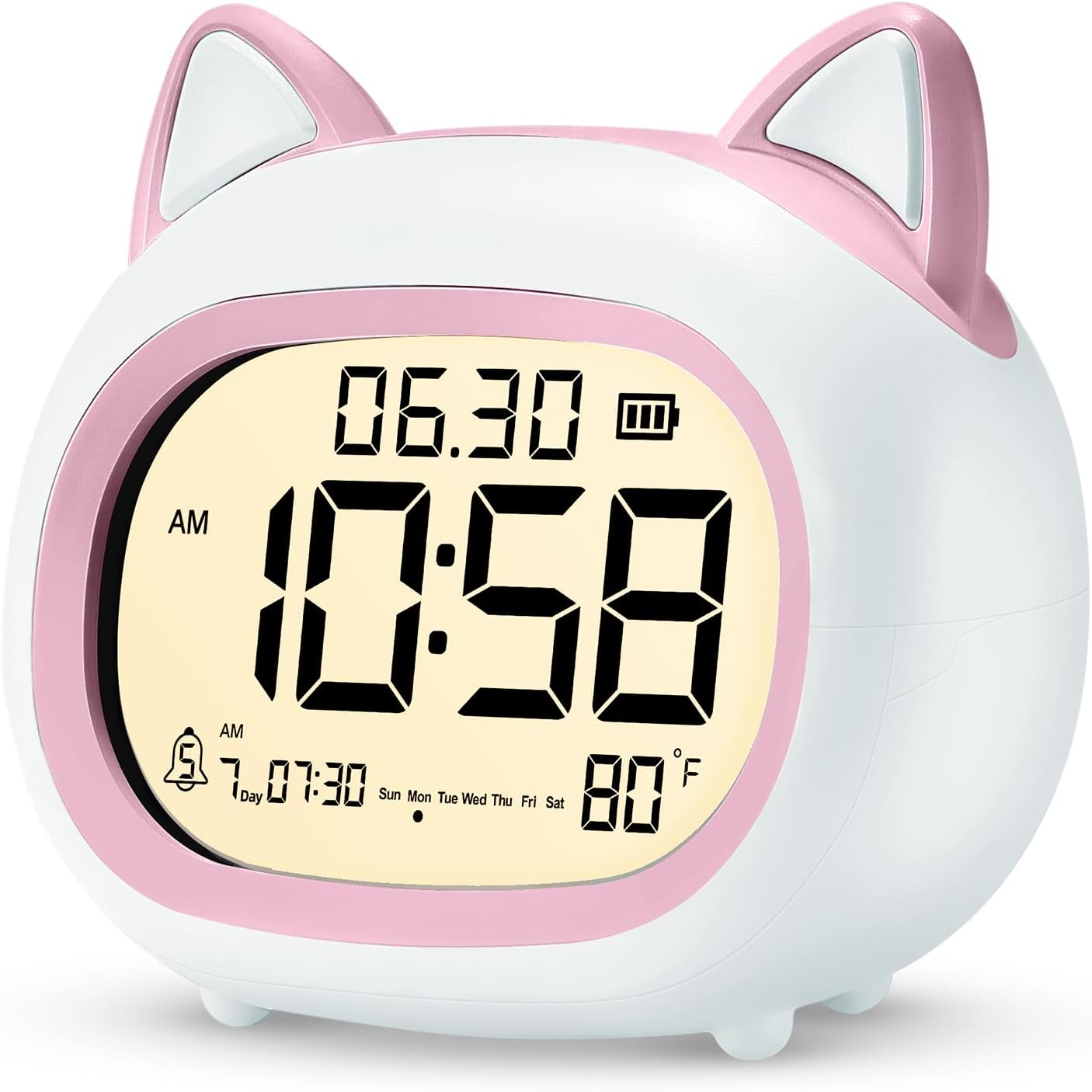 Adorable Cat Alarm Clock for Kids with Night Light