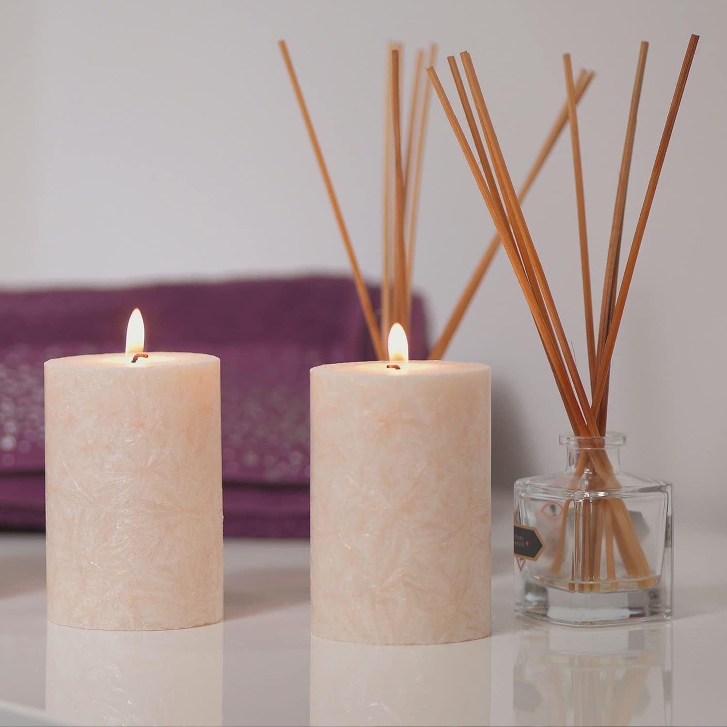 GreenSpark Natural Unscented Pillar Candles Set of 4 Marble White
