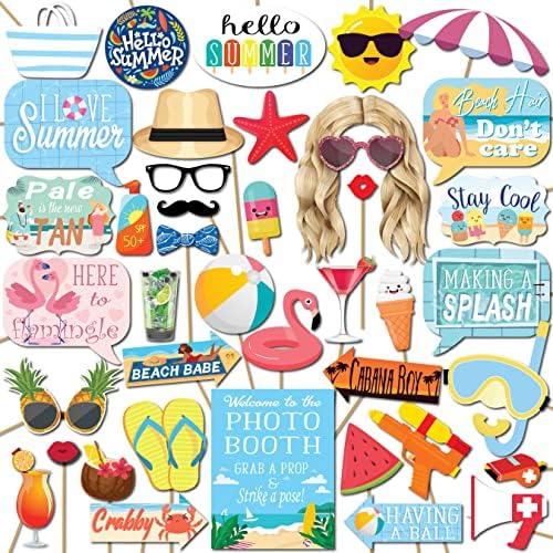 Summer Photo Booth Props - 41 Pieces with Signs Pads Sticks