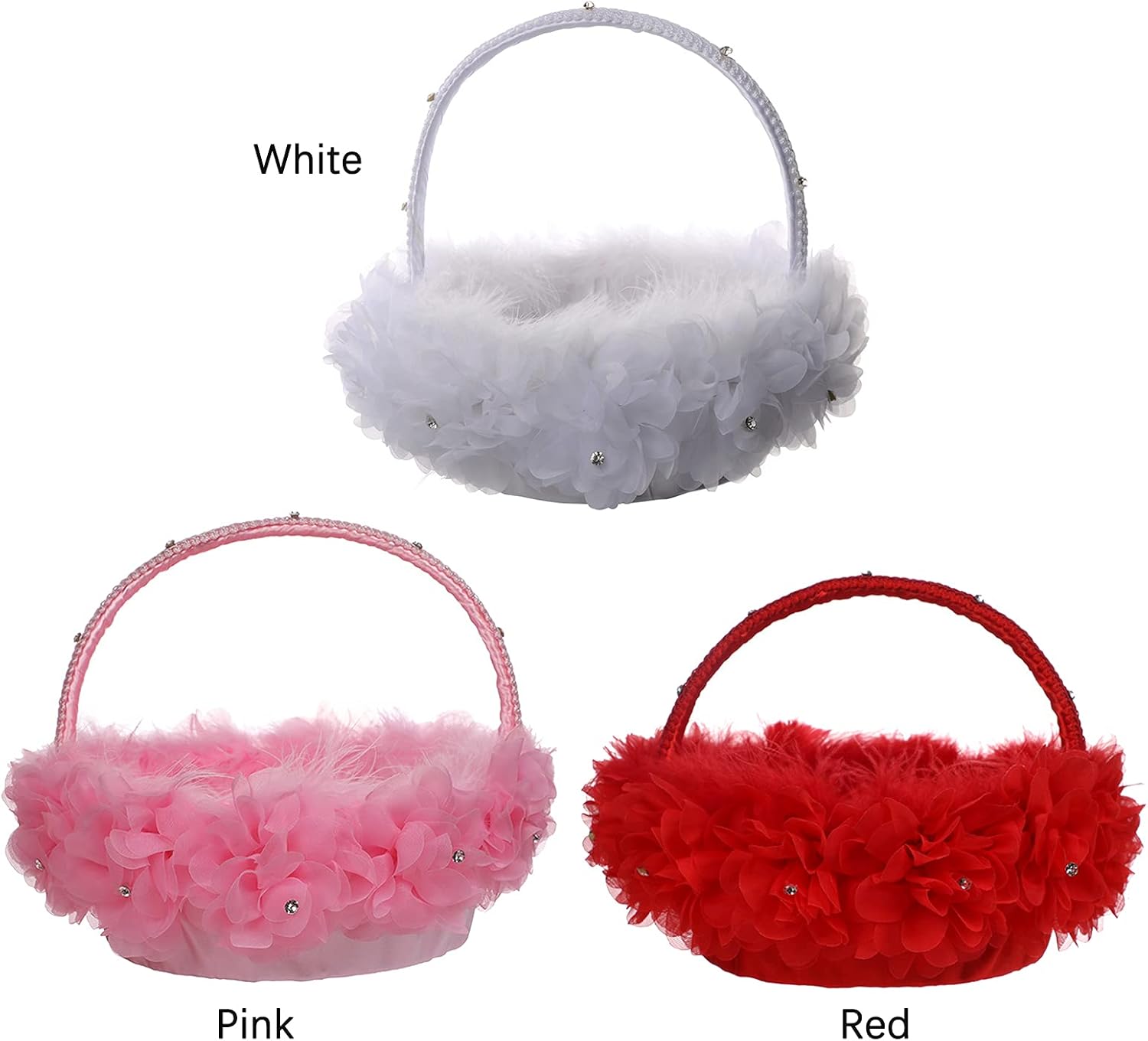 Cute Wedding Flower Girl Basket with White Ostrich Fluff