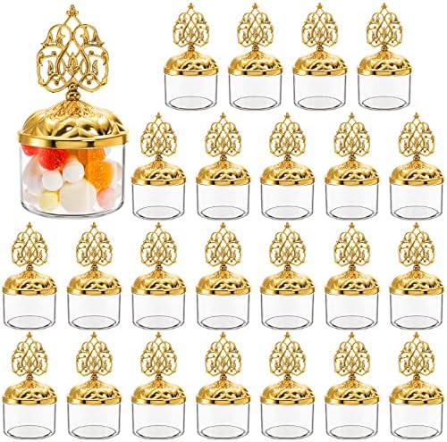 24 Pack Clear Candy Favor Boxes with Gold Lids