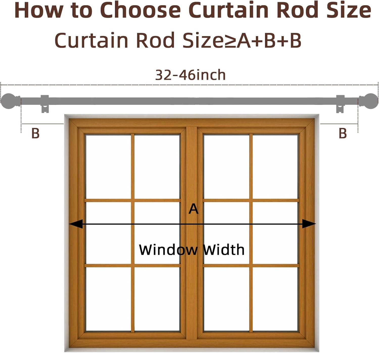 Black Curtain Rods 28-48 Inch 3 Section Set with Brackets