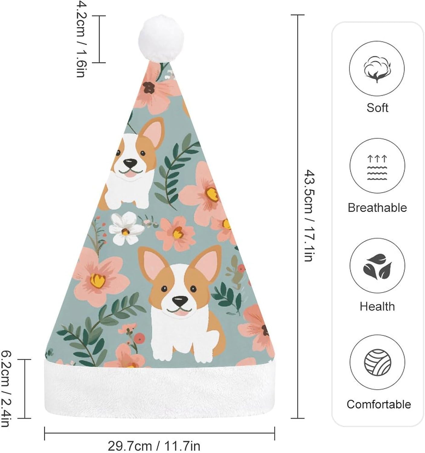 Santa Hat Corgi Floral Headwear Christmas Party Hat