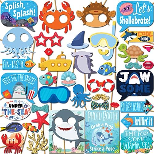 Under The Sea Photo Booth Props - 41 Piece Ocean Party Kit