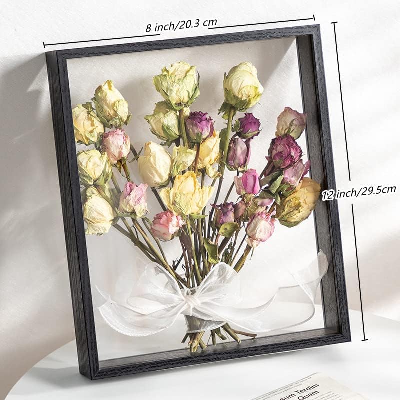 JOSON Wooden Dried Flower Floating Photo Frame - 8x12 Black