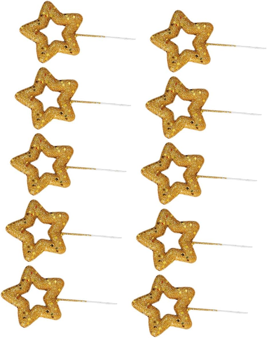 10Pcs Star Cake Topper Glitter Decor for Birthday Cupcakes