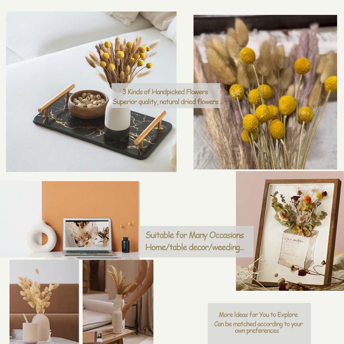 55pcs Natural Dried Flowers Bouquet for Home Wedding Centerpieces