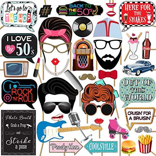 50s Photo Booth Props - 41-Piece Diner Party Kit