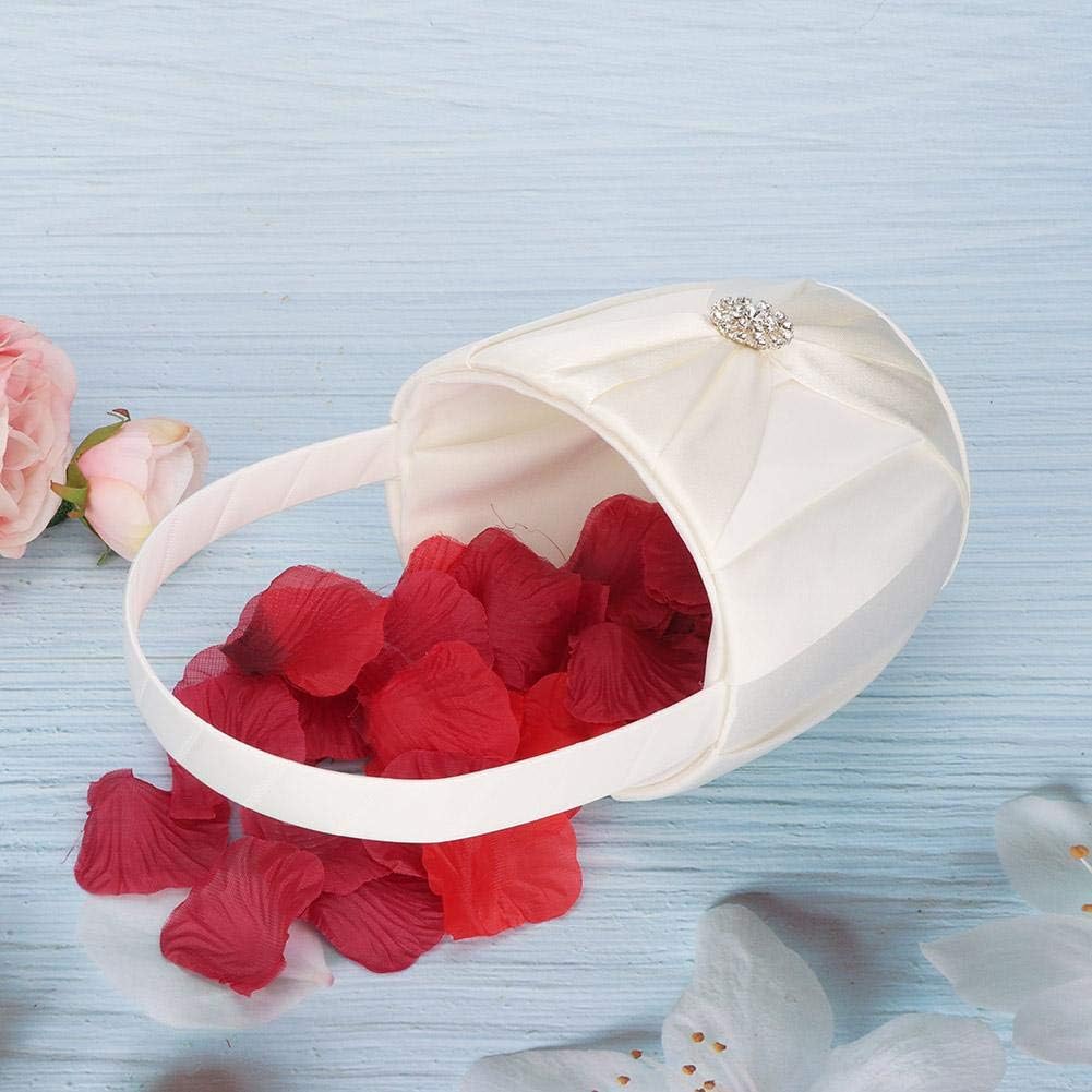 Elegant Ivory Flower Girl Basket with Satin Bow